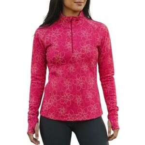 L.L. Bean Women's Size Large Pink Floral Active Pullover 1/4 Zip Long Sleeve Top